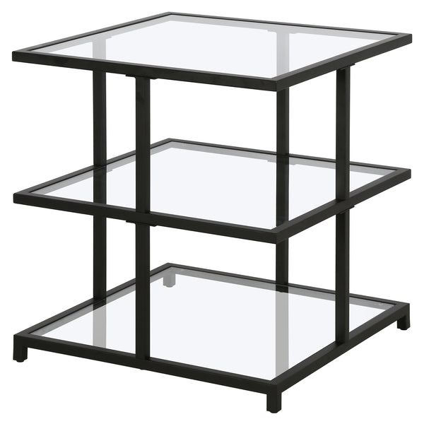 Homeroots 24" Black And Clear Glass And Steel Square End Table With Two Shelves   544185