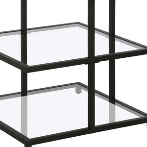 Homeroots 24" Black And Clear Glass And Steel Square End Table With Two Shelves   544185