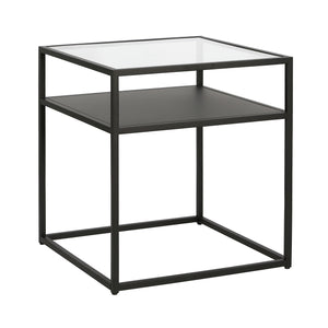 Homeroots 22" Black And Clear Glass And Steel Square End Table With Shelf   544187