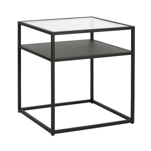 Homeroots 22" Black And Clear Glass And Steel Square End Table With Shelf   544187