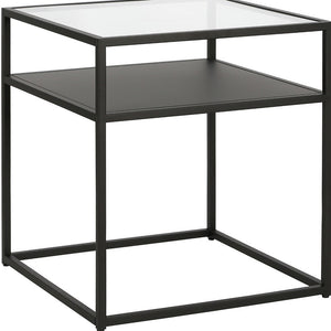 Homeroots 22" Black And Clear Glass And Steel Square End Table With Shelf   544187