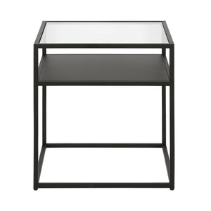 Homeroots 22" Black And Clear Glass And Steel Square End Table With Shelf   544187