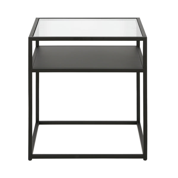 Homeroots 22" Black And Clear Glass And Steel Square End Table With Shelf   544187
