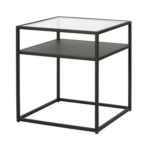 Homeroots 22" Black And Clear Glass And Steel Square End Table With Shelf   544187