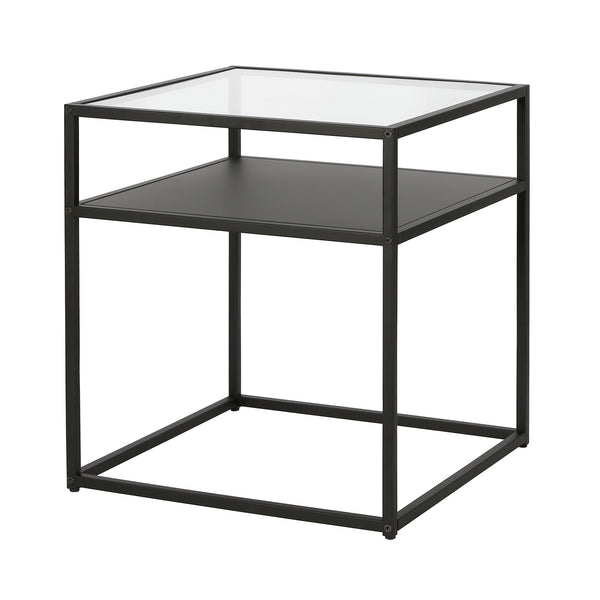 Homeroots 22" Black And Clear Glass And Steel Square End Table With Shelf   544187