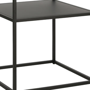 Homeroots 22" Black And Clear Glass And Steel Square End Table With Shelf   544187
