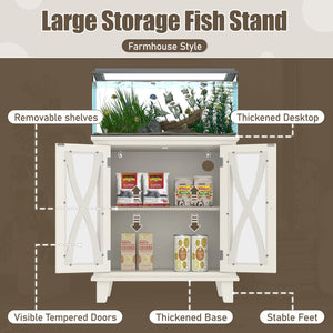 English Elm 20 Gallon Fish Tank Stand with Built-In Power Outlets & USB, Farmhouse Style Aquarium Cabinet with Adjustable Shelves and Heavy-Duty 298lb Tabletop Capacity Beige N704P350196A