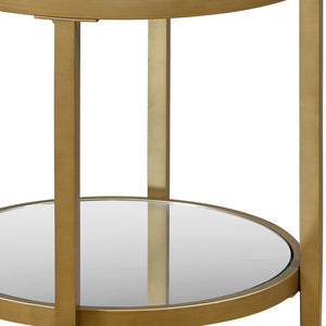 Homeroots 24" Antiqued Brass And Clear Glass And Steel Round Mirrored End Table With Shelf   544188