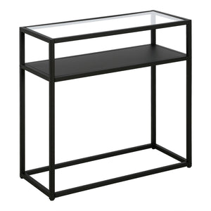 Homeroots 24" Black And Clear Glass And Steel End Table With Shelf   544194