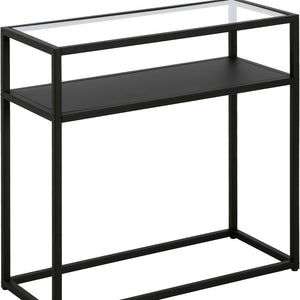 Homeroots 24" Black And Clear Glass And Steel End Table With Shelf   544194