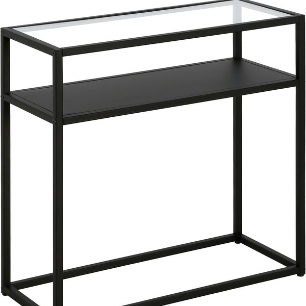 Homeroots 24" Black And Clear Glass And Steel End Table With Shelf   544194
