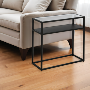 Homeroots 24" Black And Clear Glass And Steel End Table With Shelf   544194