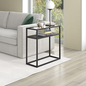 Homeroots 24" Black And Clear Glass And Steel End Table With Shelf   544194