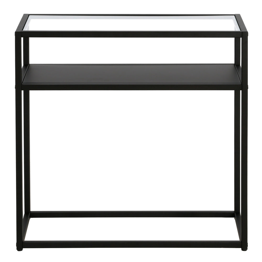 Homeroots 24" Black And Clear Glass And Steel End Table With Shelf   544194