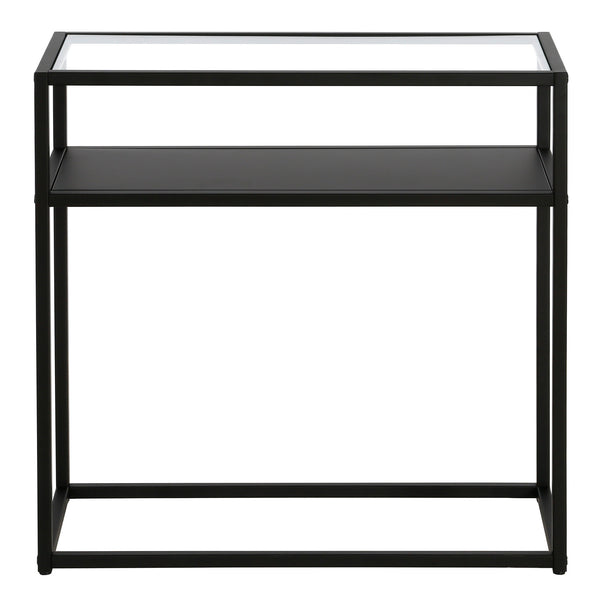 Homeroots 24" Black And Clear Glass And Steel End Table With Shelf   544194