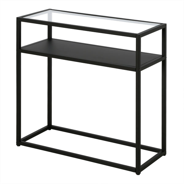 Homeroots 24" Black And Clear Glass And Steel End Table With Shelf   544194