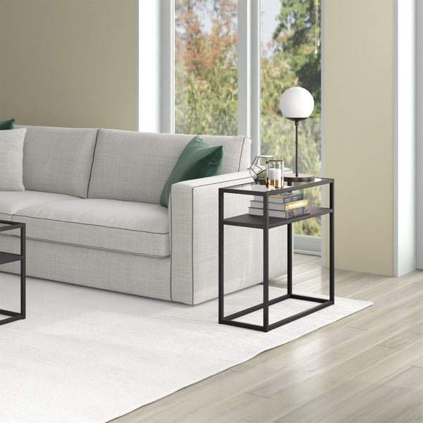 Homeroots 24" Black And Clear Glass And Steel End Table With Shelf   544194