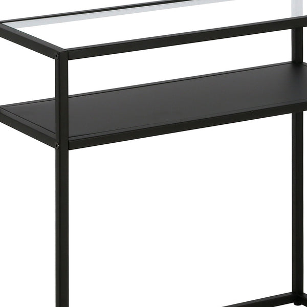 Homeroots 24" Black And Clear Glass And Steel End Table With Shelf   544194