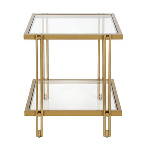 Homeroots 22" Brass And Clear Glass And Steel Square End Table With Shelf   544195