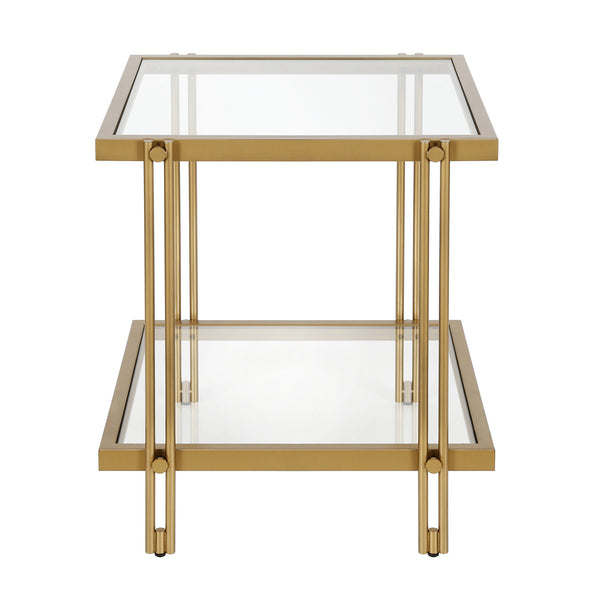 Homeroots 22" Brass And Clear Glass And Steel Square End Table With Shelf   544195