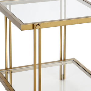 Homeroots 22" Brass And Clear Glass And Steel Square End Table With Shelf   544195