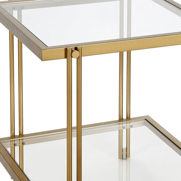 Homeroots 22" Brass And Clear Glass And Steel Square End Table With Shelf   544195