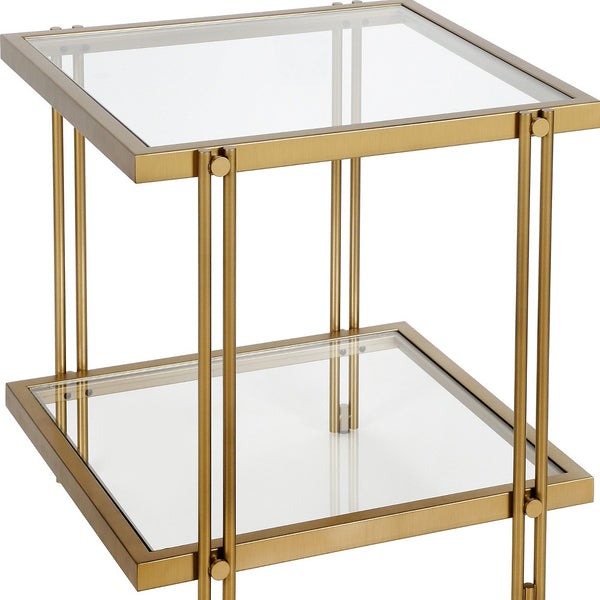 Homeroots 22" Brass And Clear Glass And Steel Square End Table With Shelf   544195