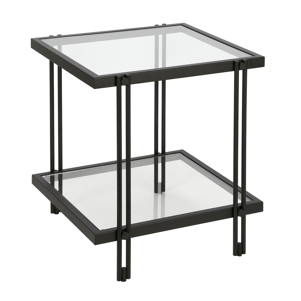 Homeroots 22" Black And Clear Glass And Steel Square End Table With Shelf   544196