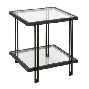 Homeroots 22" Black And Clear Glass And Steel Square End Table With Shelf   544196