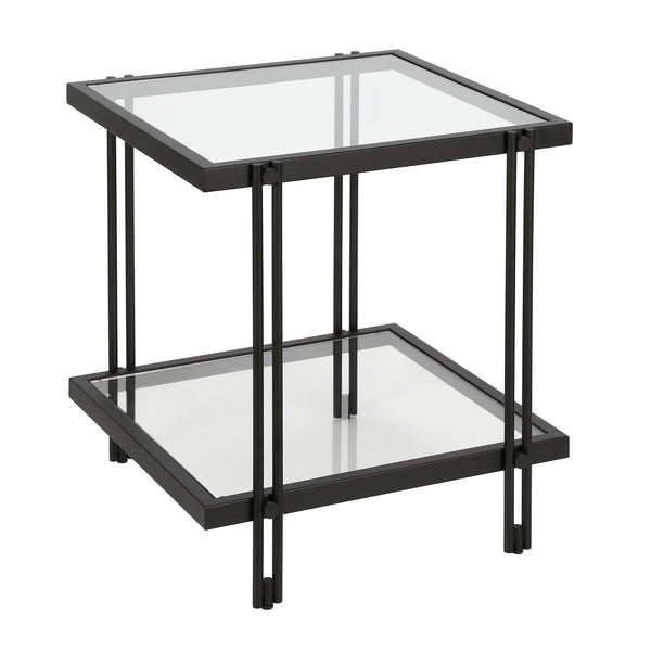Homeroots 22" Black And Clear Glass And Steel Square End Table With Shelf   544196