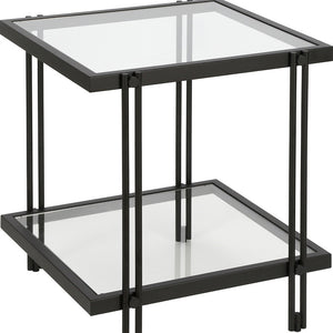 Homeroots 22" Black And Clear Glass And Steel Square End Table With Shelf   544196