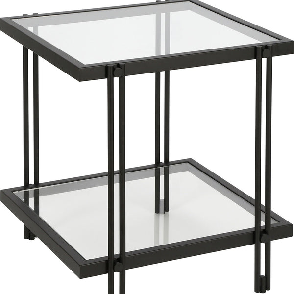 Homeroots 22" Black And Clear Glass And Steel Square End Table With Shelf   544196
