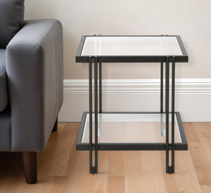 Homeroots 22" Black And Clear Glass And Steel Square End Table With Shelf   544196