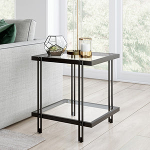 Homeroots 22" Black And Clear Glass And Steel Square End Table With Shelf   544196