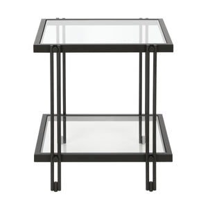 Homeroots 22" Black And Clear Glass And Steel Square End Table With Shelf   544196
