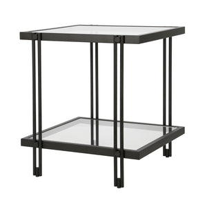 Homeroots 22" Black And Clear Glass And Steel Square End Table With Shelf   544196