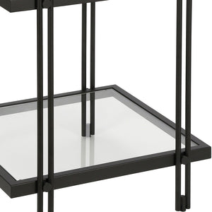 Homeroots 22" Black And Clear Glass And Steel Square End Table With Shelf   544196