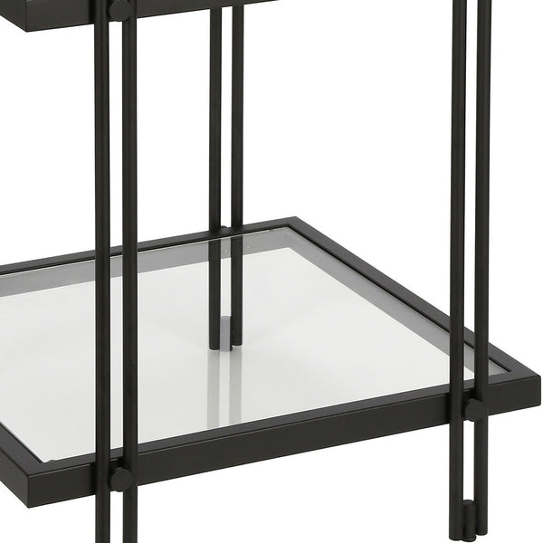 Homeroots 22" Black And Clear Glass And Steel Square End Table With Shelf   544196