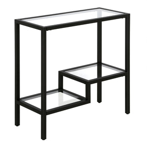 Homeroots 24" Black And Clear Glass And Steel End Table With Two Shelves   544198