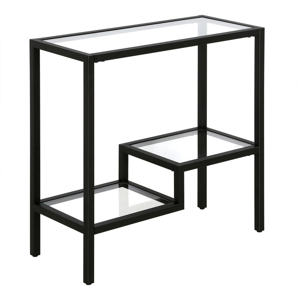 Homeroots 24" Black And Clear Glass And Steel End Table With Two Shelves   544198