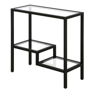 Homeroots 24" Black And Clear Glass And Steel End Table With Two Shelves   544198