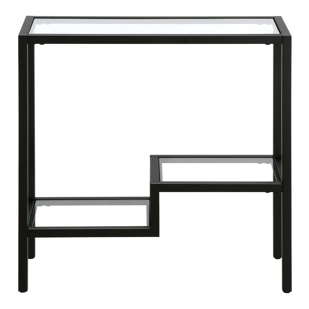 Homeroots 24" Black And Clear Glass And Steel End Table With Two Shelves   544198