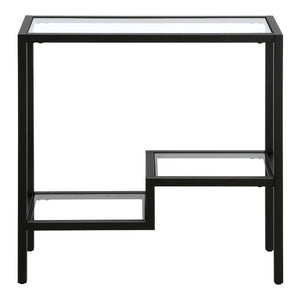 Homeroots 24" Black And Clear Glass And Steel End Table With Two Shelves   544198