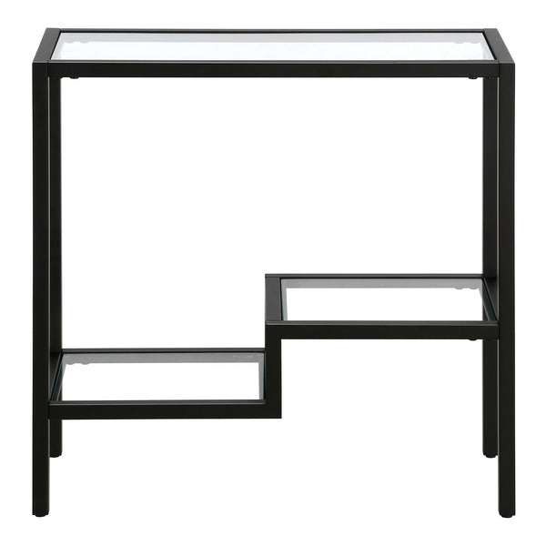 Homeroots 24" Black And Clear Glass And Steel End Table With Two Shelves   544198
