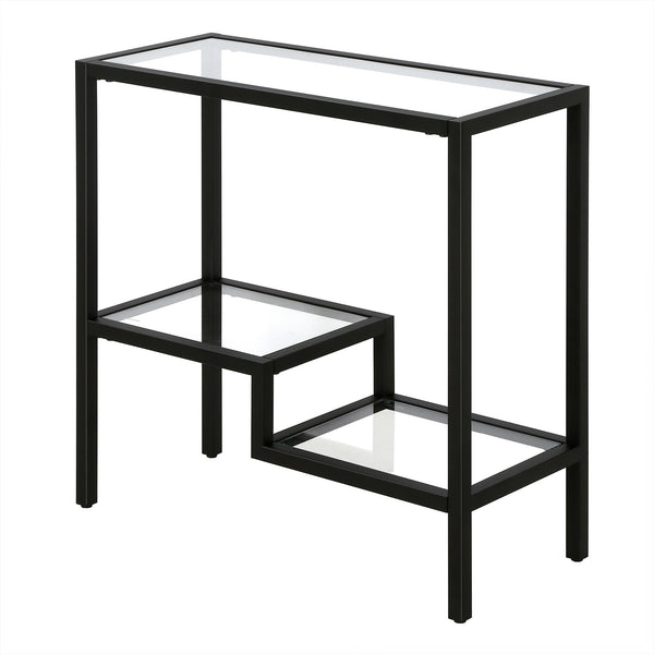 Homeroots 24" Black And Clear Glass And Steel End Table With Two Shelves   544198