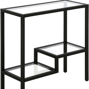 Homeroots 24" Black And Clear Glass And Steel End Table With Two Shelves   544198