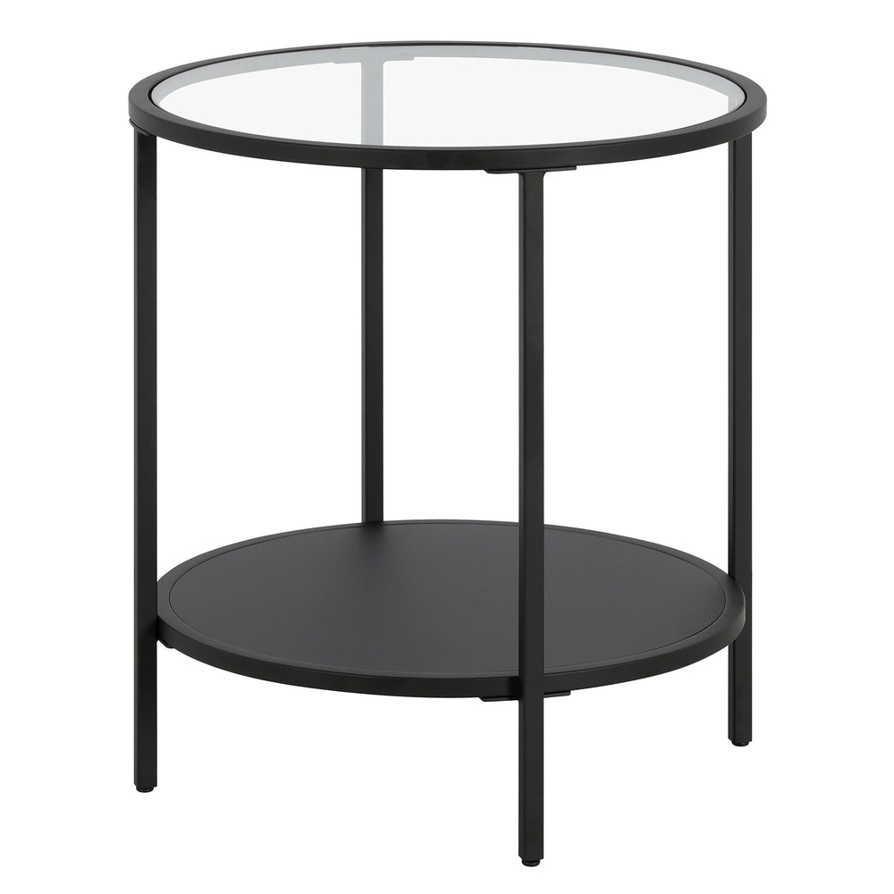 Homeroots 22" Black And Clear Glass And Steel Round End Table With Shelf   544199