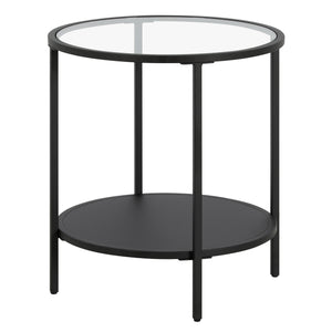 Homeroots 22" Black And Clear Glass And Steel Round End Table With Shelf   544199