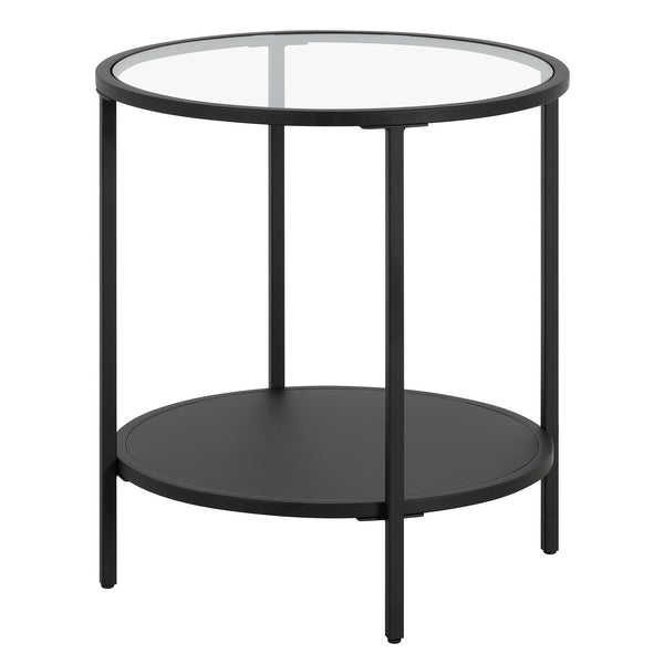 Homeroots 22" Black And Clear Glass And Steel Round End Table With Shelf   544199