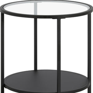 Homeroots 22" Black And Clear Glass And Steel Round End Table With Shelf   544199